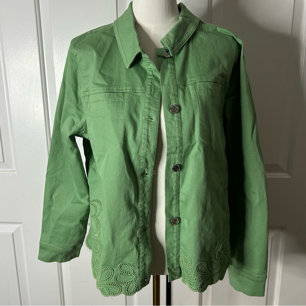 NWT Susan Graver Color Denim Jacket with Soutache (size L) - Picture 3 of 10
